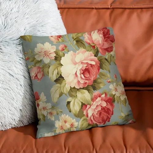 Vista 7 de Funda de almohada romántica de color aguamarina con rosas de col rosa, fundas de almohada florales de rosa francesa, funda de almohada