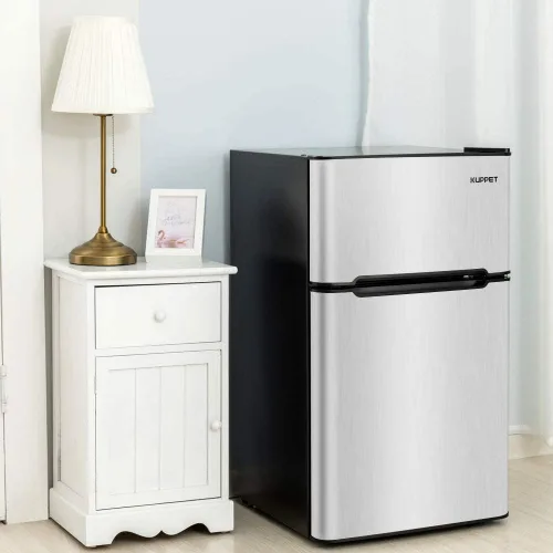 Vista 7 de Mini refrigerador compacto de 3.2 pies cúbicos, mini refrigerador de acero inoxidable con congelador, 2 puertas, para dormitorio, garaje, cámper