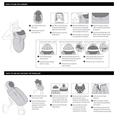 Vista 4 de 7AM Enfant - Funda portabebés K-Poncho de ajuste universal, repelente al agua 3 en 1 con capucha ajustable, funda multifuncional para cochecito