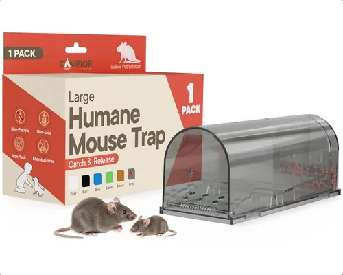 Vista 8 de Paquete de 1 trampa para ratones humanitaria marrón para atrapar y liberar para interiores y exteriores, segura para mascotas y niños, jaula