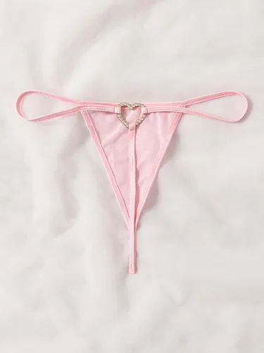 Vista 3 de Verdusa Tanga de malla de tiro medio con diamantes de imitación para mujer