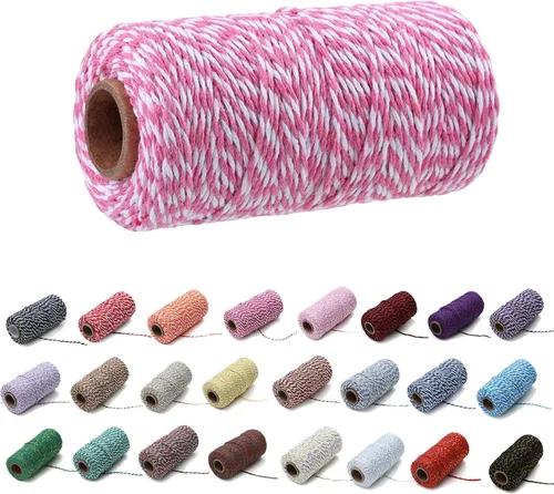 Vista 24 de 1 rollo de cuerda de algodón colorida de 0.0787 in de 109 yardas, cuerda para panaderos, manualidades DIY, envoltura de regalos, Navidad, boda #02