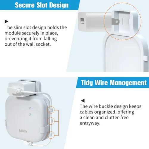 Vista 5 de Soporte de pared para toma de corriente para Blink Sync Module XR, cable corto ahorra espacio y soporte de montaje fácil de mover para sistema