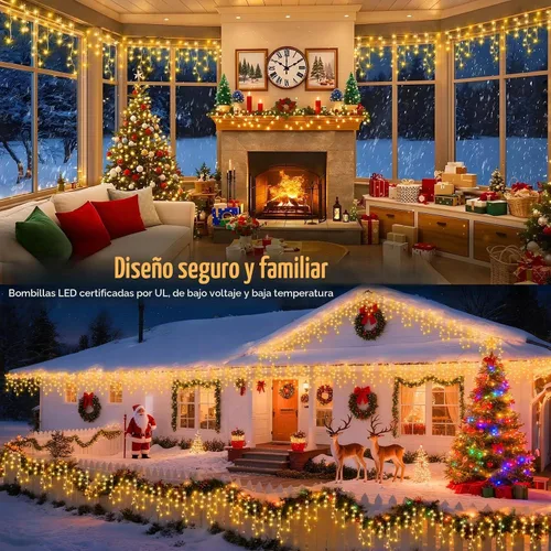 Vista 6 de Guirnalda de 400 luces LED con 75 gotas, de 33 pies, 8 modos de funcionamiento, de alambre transparente para decoración al aire libre, 400 modos