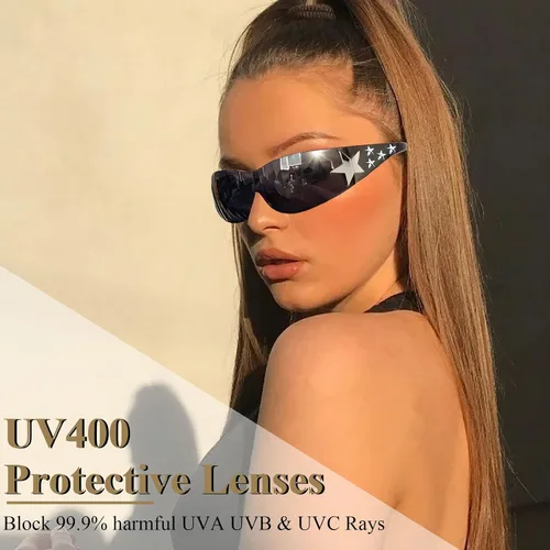 Vista 4 de 2 lentes de sol Star Y2K para mujer, sin marco, Y2K envolventes, plateados, estéticos Y2K