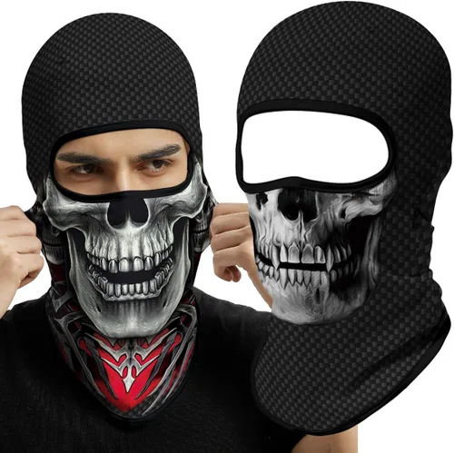 Vista 17 de Pasamontañas 3D, máscara de cara completa, resistente al viento, máscara de esquí con calavera táctica para motocicleta, ciclismo, Halloween