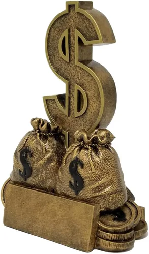 Vista 2 de Decade Awards Trofeo Dollar Sign - 6 pulgadas de alto - Premio Stack of Money - Placa grabada bajo petición