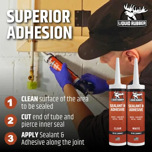 Vista 4 de Liquid Rubber Caulk - Adhesivo de silicona híbrida y sellador protector, transparente, 1 paquete