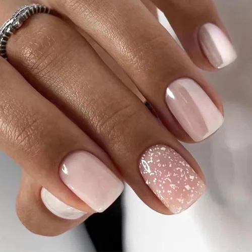 Vista 17 de Uñas postizas a presión de almendra, uñas postizas medianas con diseños de estampado francés de lámina dorada 3D, pegamento dorado Starlight en uñas