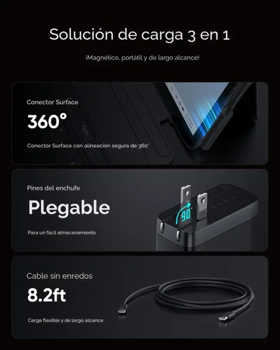 Vista 4 de Cargador Surface Pro de 65 W, cargador Microsoft Windows Surface para Surface Pro 3/4/5/6/7/8/9/10/X/11/12, compatible con Microsoft Surface