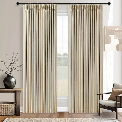 Vista 8 de YZ HOME Cortinas opacas con pliegues pellizco de lino texturizado de 102 pulgadas de largo, 2 paneles para dormitorio, pestañas traseras con riel