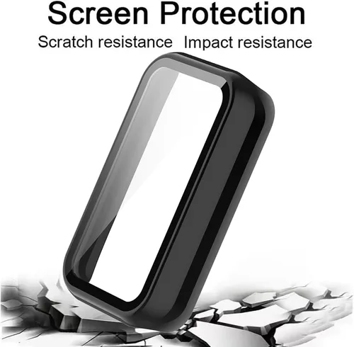 Vista 3 de [Paquete de 2] Funda con protector de pantalla de vidrio templado compatible con Amazfit Band 7, dureza 9H, 360°, ultrafina, funda protectora de PC