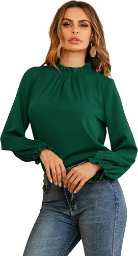 Vista 3 de LYANER Blusa de manga larga con volantes y cuello alto para mujer