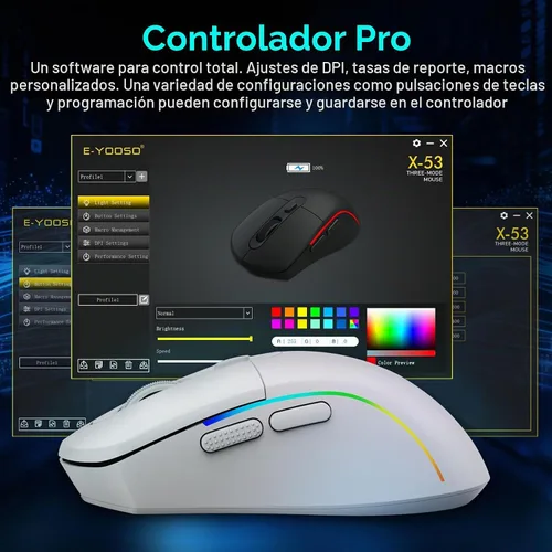 Vista 8 de E-YOOSO Ratón inalámbrico para juegos, 10,000 DPI, 6 botones programables