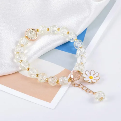 Vista 2 de Fit Watch - Pulsera de piedra de cristal, pulseras de diamantes de imitación, joyería colorida, margarita, flores de margarita, estilo multicuentas
