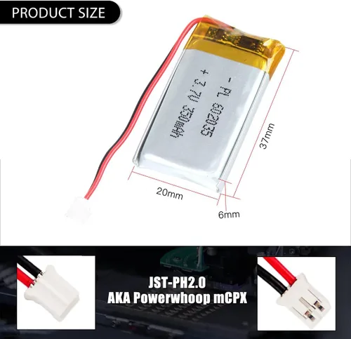 Vista 3 de YDL 3.7V 350mAh 602035 Batería Lipo Recargable de Polímero de Iones de Litio con Conector PH2.0mm JST