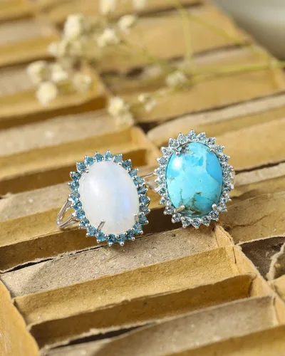 Vista 5 de YoTreasure Moonstone London Blue Topaz 925 - Anillo grueso de plata esterlina