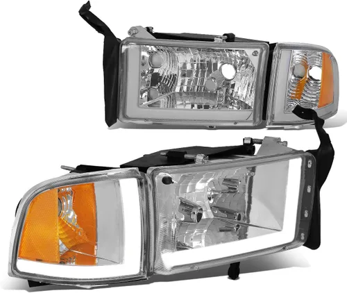 Vista 12 de Auto Dynasty Conjunto de Faros LED DRL Compatible con Dodge Ram 1500 2500 3500 de 1994-2002, 4 Piezas Faros Halógenos de Repuesto con Doble Luz