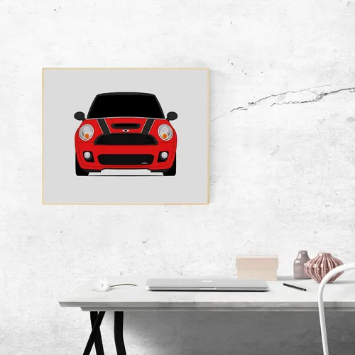 Vista 7 de Custom Car Posters Póster hecho a mano compatible con Mini Cooper R56 JCW (2009-2014) de 2ª generación, decoración de pared de John Cooper Works