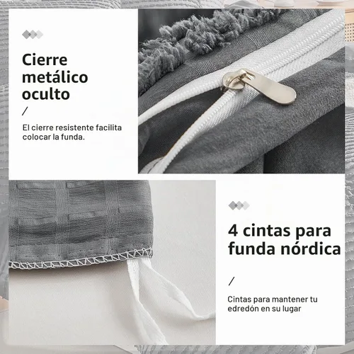 Vista 7 de WARMDERN Juego de funda de edredón Boho tamaño Queen, juego de funda de edredón a rayas de microfibra color gris oscuro, juego de 3 piezas