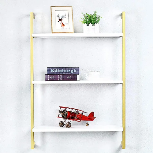 Vista 3 de Estante de pared de metal industrial, estantes flotantes montados en la pared, estantes de libros de madera real de 24 pulgadas, estantes de pared