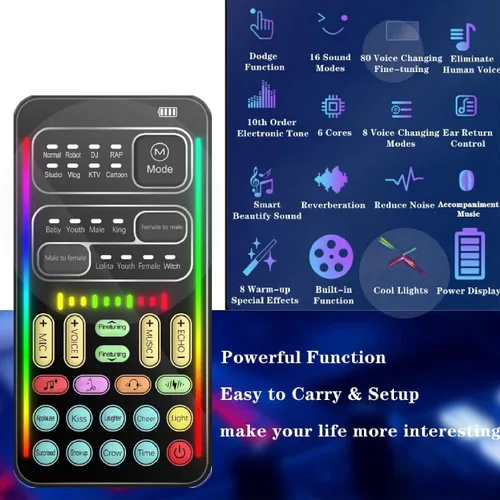 Vista 6 de Ejoyous Cambiador de voz portátil, ABS portátil multifuncional de mano Disguiser de sonido con 8 efectos de sonido para teléfono móvil, computadora