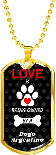 Vista 5 de Dogo Argentino Love Is Stainless Steel or 18k Gold Dog Tag 24" Chain
