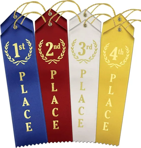 Vista 7 de RibbonsNow Cintas de premio del 1er al 4º lugar, 48 cintas en total, 12 cada lugar con tarjeta y cuerda