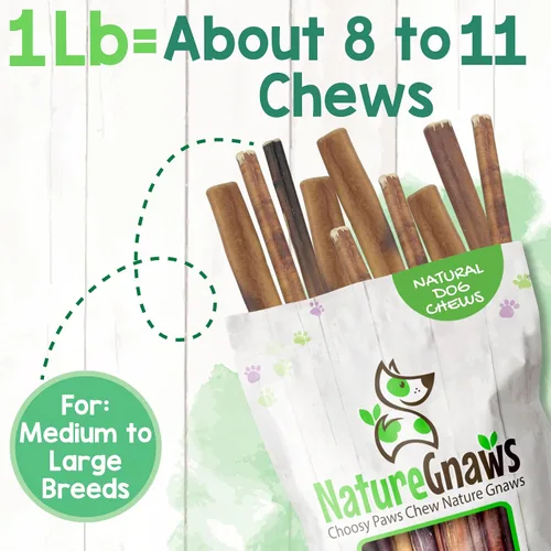 Vista 5 de Nature Gnaws Bully Sticks - Masticables para perros sin cuero crudo de larga duración, 1 libra