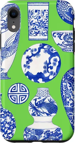 Vista 25 de Blue Willow Chinoiserie Pagoda Ginger Jar Preppy Blue Green Case para iPhone 16