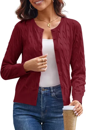 Vista 34 de GRACE KARIN Suéteres tipo cárdigan de punto trenzado para mujer, trajes Rosa