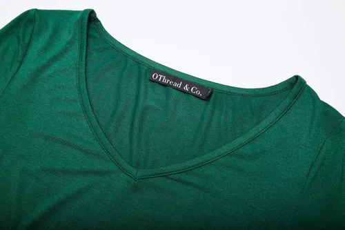 Vista 5 de OThread & Co. Camiseta de manga larga con cuello en V, para mujer, con capa básica, de licra
