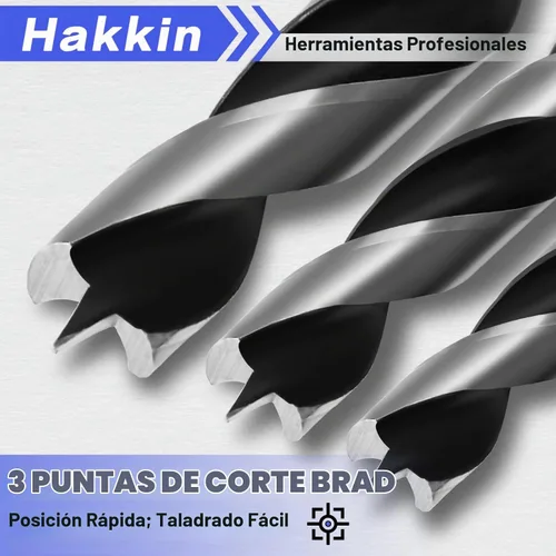 Vista 3 de Juego de 13 brocas de madera con punta hexagonal con punzón central, 3/4/5/6/7/8/10/0.472 in con diseño de doble flauta para carpintería