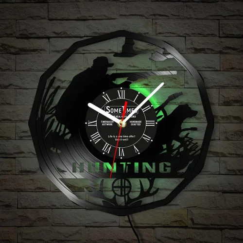 Vista 8 de The Geeky Days Reloj de pared de caza, 7 colores cambiantes, reloj de pared silencioso sin tictac, luz nocturna LED, vida silvestre, caza