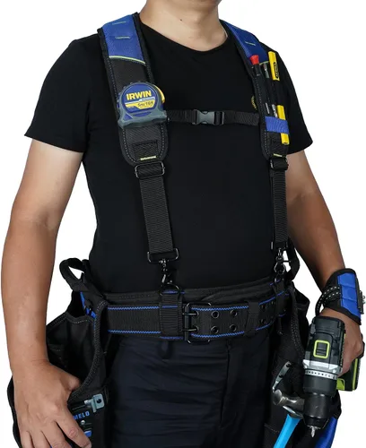 Vista 5 de KUNN Cinturón de herramientas con suspensión y pulsera magnética para carpintero, electricista, cinturón de herramientas, azul