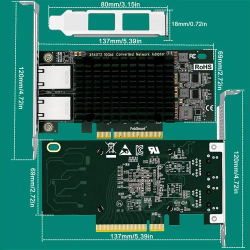 Vista 7 de Interfaz PCIE X8 a 2 puertos RJ45 de 10 Gbps, controlador Ethernet Intel X540-AT2, 2 tarjetas NIC PCIE de interfaz RJ45 de 10GbE, adaptador de red