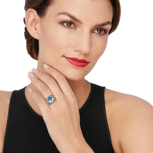 Vista 2 de Ross-Simons 500 Carat Sky Blue Topaz Openwork Ring in Sterling Silver and 14kt Yellow Gold