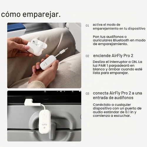 Vista 6 de AirFly Pro 2 Deluxe - Adaptador Bluetooth para avión, conecta 2 AirPods o auriculares inalámbricos - Transmisor/receptor Bluetooth AUX de 3.5mm