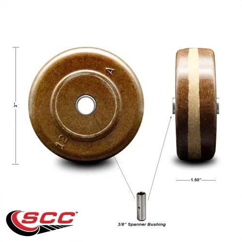 Vista 2 de Rueda fenólica de alta temperatura de 3" x 1.5" solamente - Perforación de 3/8" - Capacidad de 400 lbs por rueda - Marca Service Caster