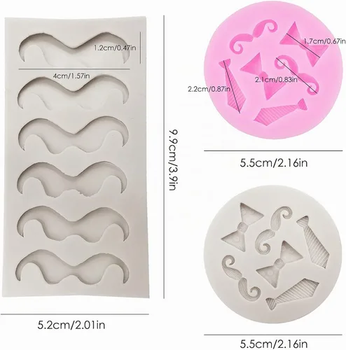 Vista 6 de Juego de 5, mini moldes de silicona para barba, molde de fondant de chocolate con caramelo de findTop para corbata, mini bigote, lazo, pastel, barba