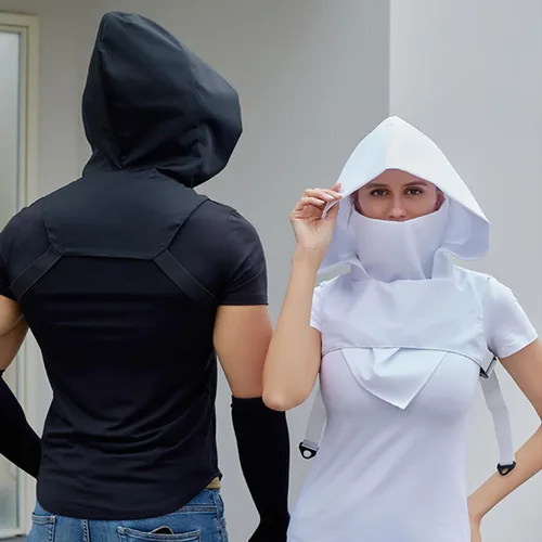 Vista 6 de Bufanda gótica punk con capucha estilo pícaro para invierno, resistente al viento, máscara de cuello con capucha, gorro medieval, disfraz de asesino