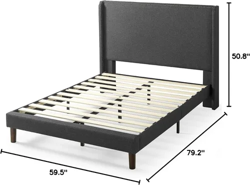 Vista 9 de ZINUS Marco de cama con plataforma tapizada, base de colchón, soporte de listones de madera, no necesita somier, fácil montaje, tamaño matrimonial