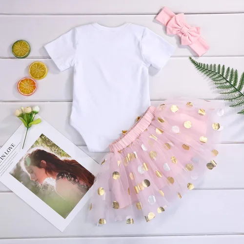 Vista 3 de Viworld Conjunto de ropa para bebé niña de primer cumpleaños con falda tutú con diadema