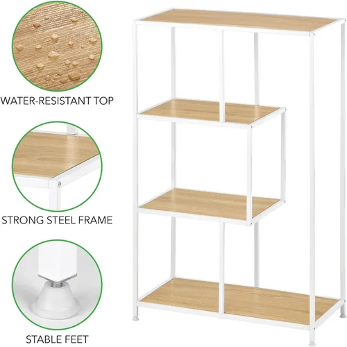 Vista 6 de mDesign Organizador de estante de almacenamiento de metal de mediados de siglo, 4 niveles, uso en baño, cocina, entrada, pasillo, vestíbulo