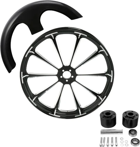 Vista 59 de TCMT Llanta de rueda delantera de 21", buje de rueda de brida de doble disco con guardabarros delantero negro sin pintar, compatible con modelos