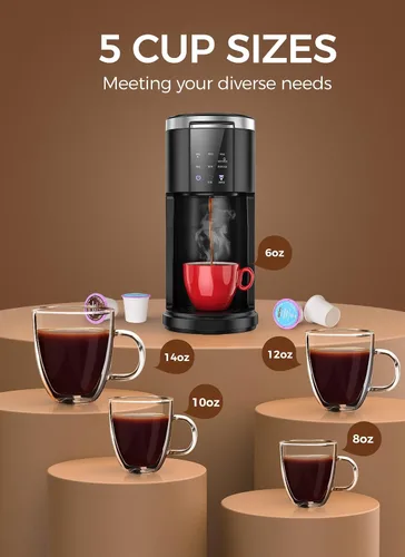 Vista 4 de COWSAR Cafetera comercial de una sola porción, cafetera K Cup para cápsulas y café molido, cafetera de cápsulas con tanque de agua de 40 onzas