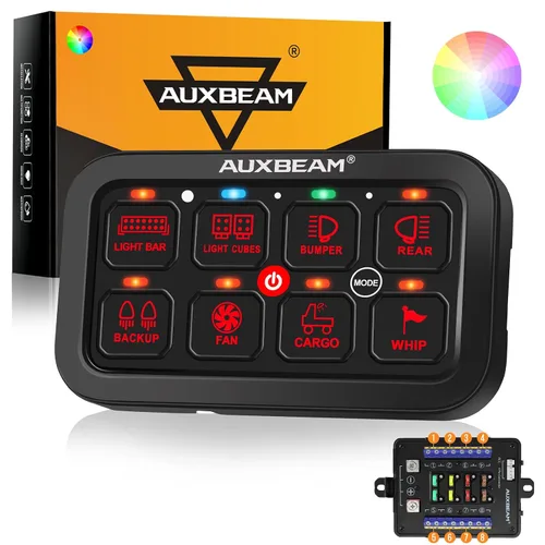 Vista 9 de Auxbeam Panel de interruptor de 6 bandas BC60 Sistema de relé de control de circuito universal, interruptor LED regulable automático, panel