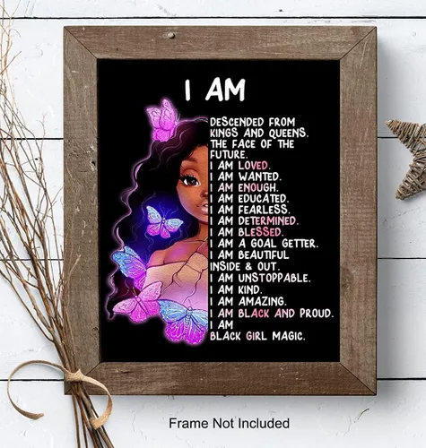 Vista 8 de Arte de pared y decoración de niña afroamericana – I Am Black Girl Magic – Arte negro – Afirmaciones positivas inspiradoras – Citas positivas