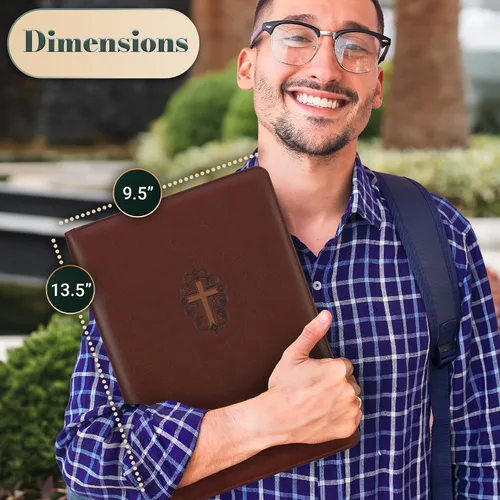 Vista 2 de Christian Art Gifts Juan 3:16 Cruz de dos tonos con cremallera marrón de piel sintética padfolio/cartera carpeta bloc de notas con un solo bolígrafo