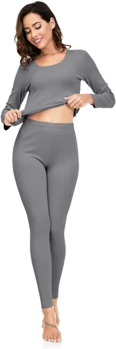 Vista 5 de YRW Ropa interior térmica para mujer, conjunto de pijama largo con forro polar, capa base suave, tallas S-XXL